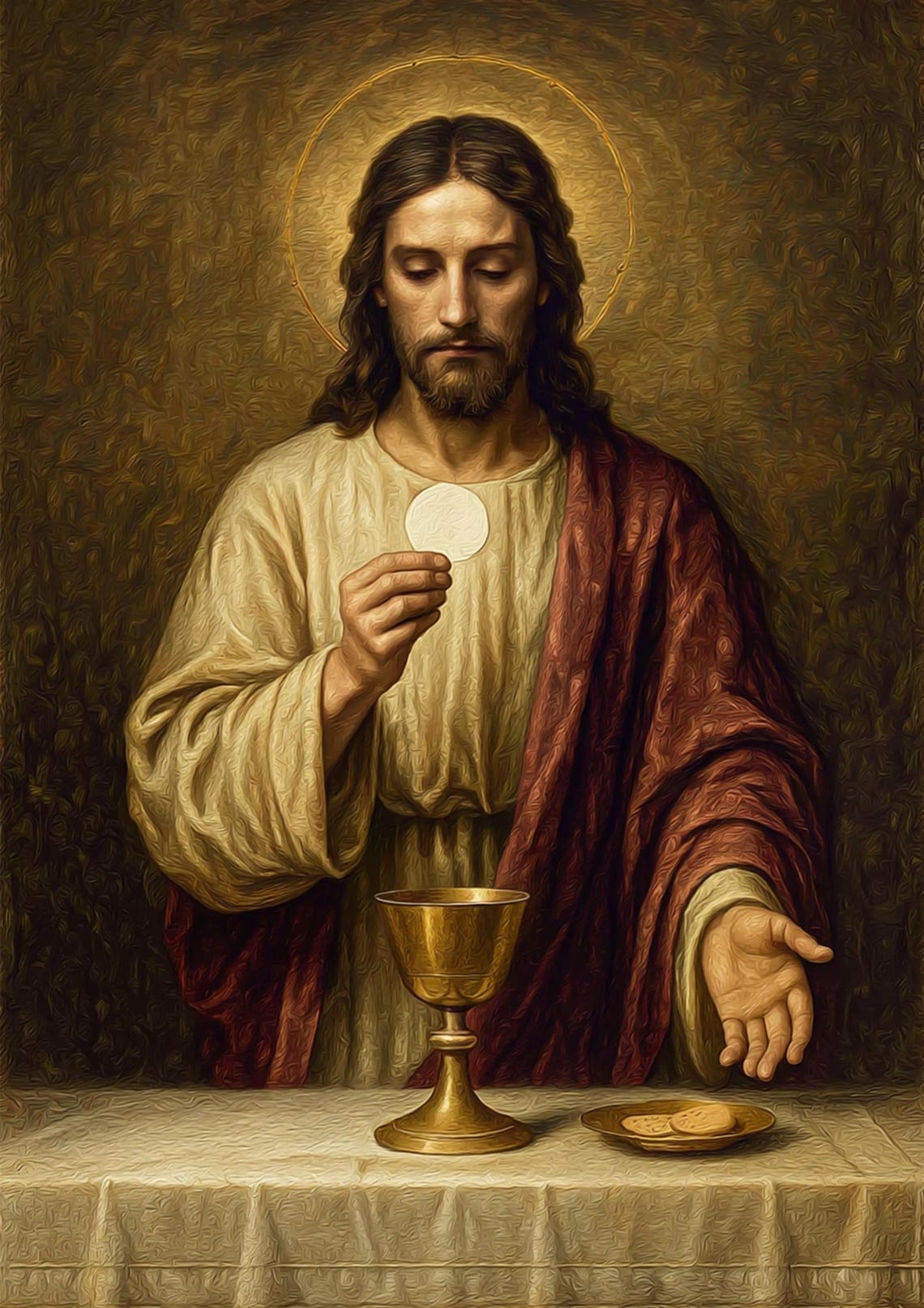 Jesus Holding Eucharist Painting, Catholic Wall Art (digital Download ...