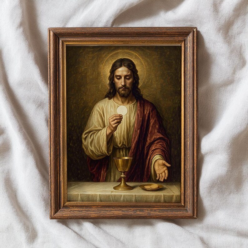 Jesus Holding Eucharist Painting, Catholic Wall Art (digital Download ...