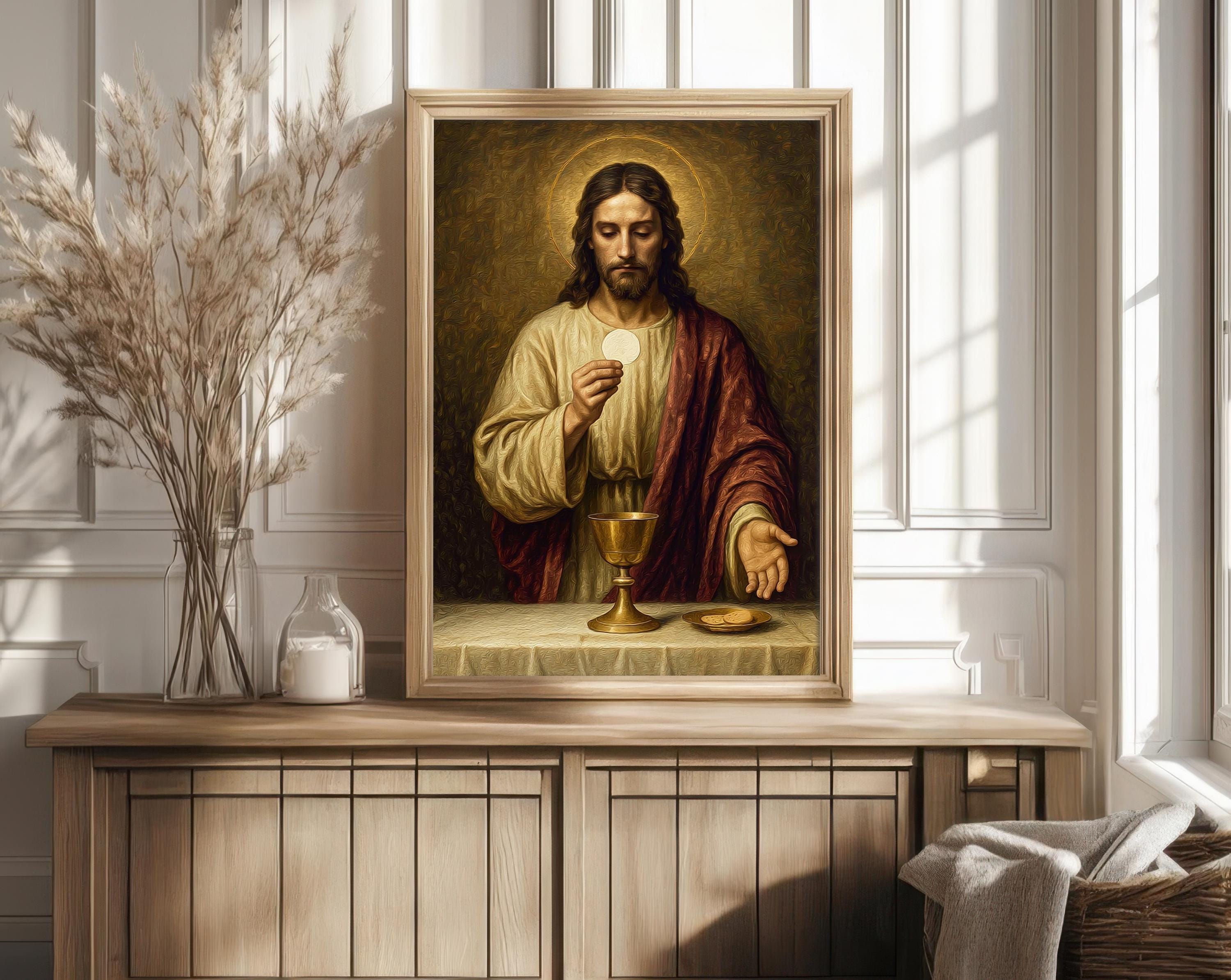 Jesus Holding Eucharist Painting, Catholic Wall Art (digital Download ...