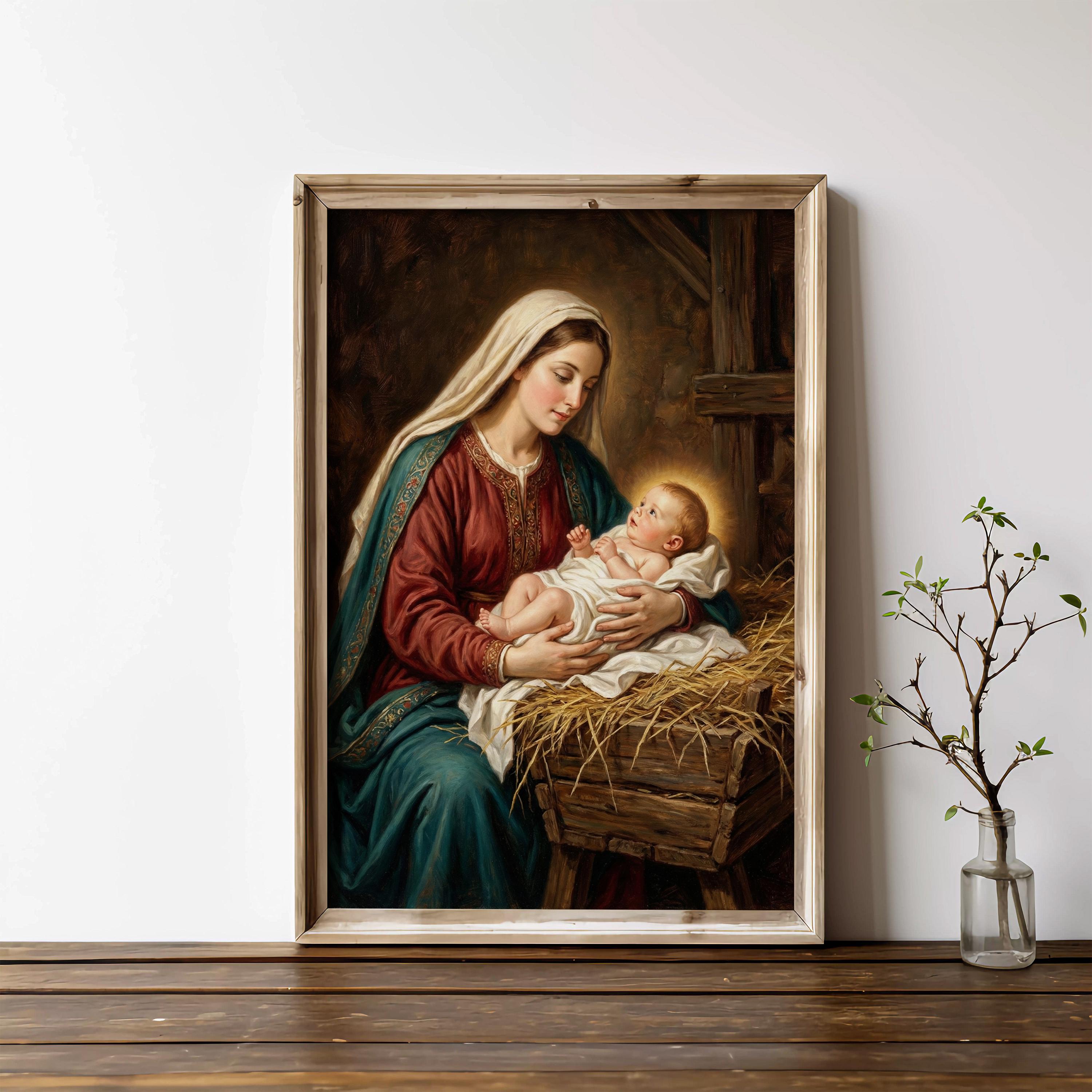 Madonna and Child Painting, Mother Mary & Baby Jesus Nativity Art ...