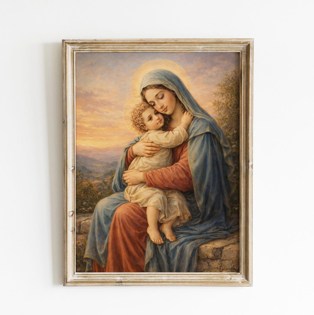 Virgin Mary and Child Jesus Printable Wall Art, Catholic Religious ...