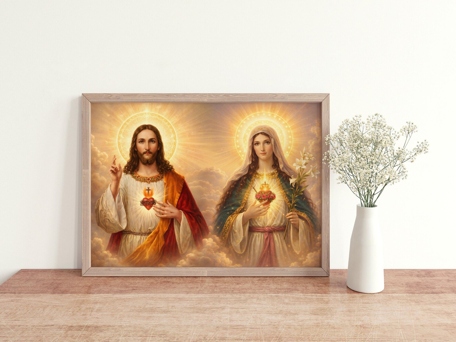 Twin Hearts of Jesus and Mary Wall Art | Sacred Heart Catholic ...