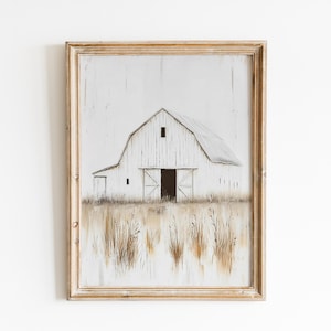 White Barn Print, Modern Farmhouse Decor, Barn Painting, Countryside Landscape, Country Home Decor, Printable Wall Art #44