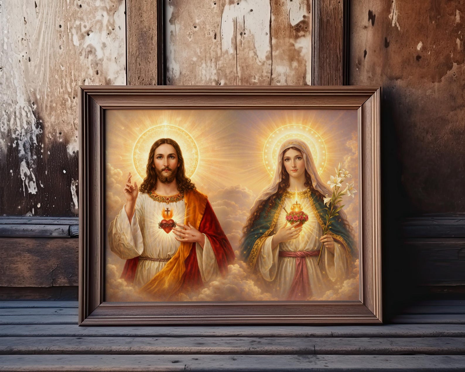 Twin Hearts of Jesus and Mary Wall Art | Sacred Heart Catholic ...
