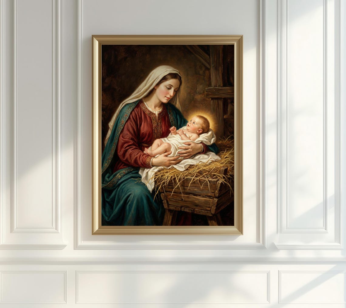 Madonna and Child Painting, Mother Mary & Baby Jesus Nativity Art ...