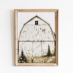 Barn Print, Rustic White Barn Painting, Farmhouse Country Wall Art, Printable Vintage Decor,Country Home Decor #42