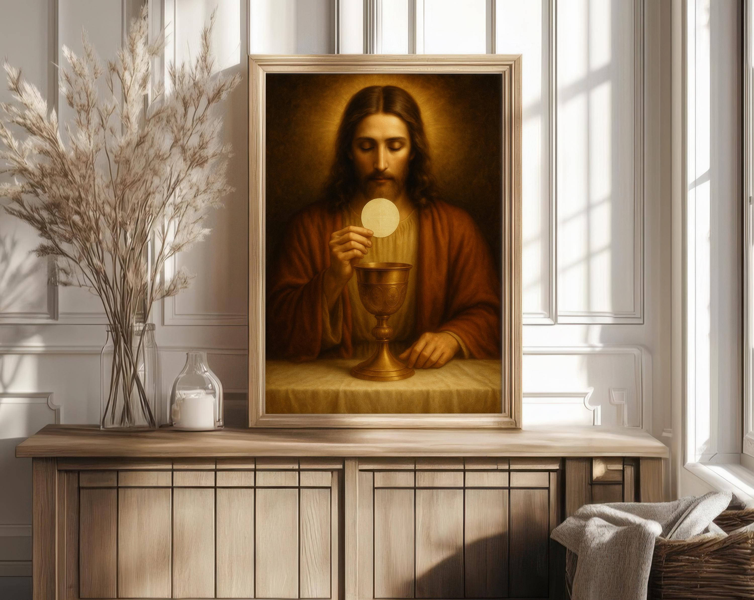Jesus the Eucharist Oil Painting: Christian Art Catholic Home Decor ...