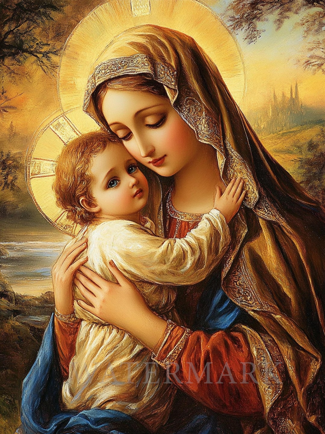 Mother Mary And Baby Jesus Art Print Religious Home Decor digital mother-mary-and-baby-jesus-art-print-religious-home-decor-digital