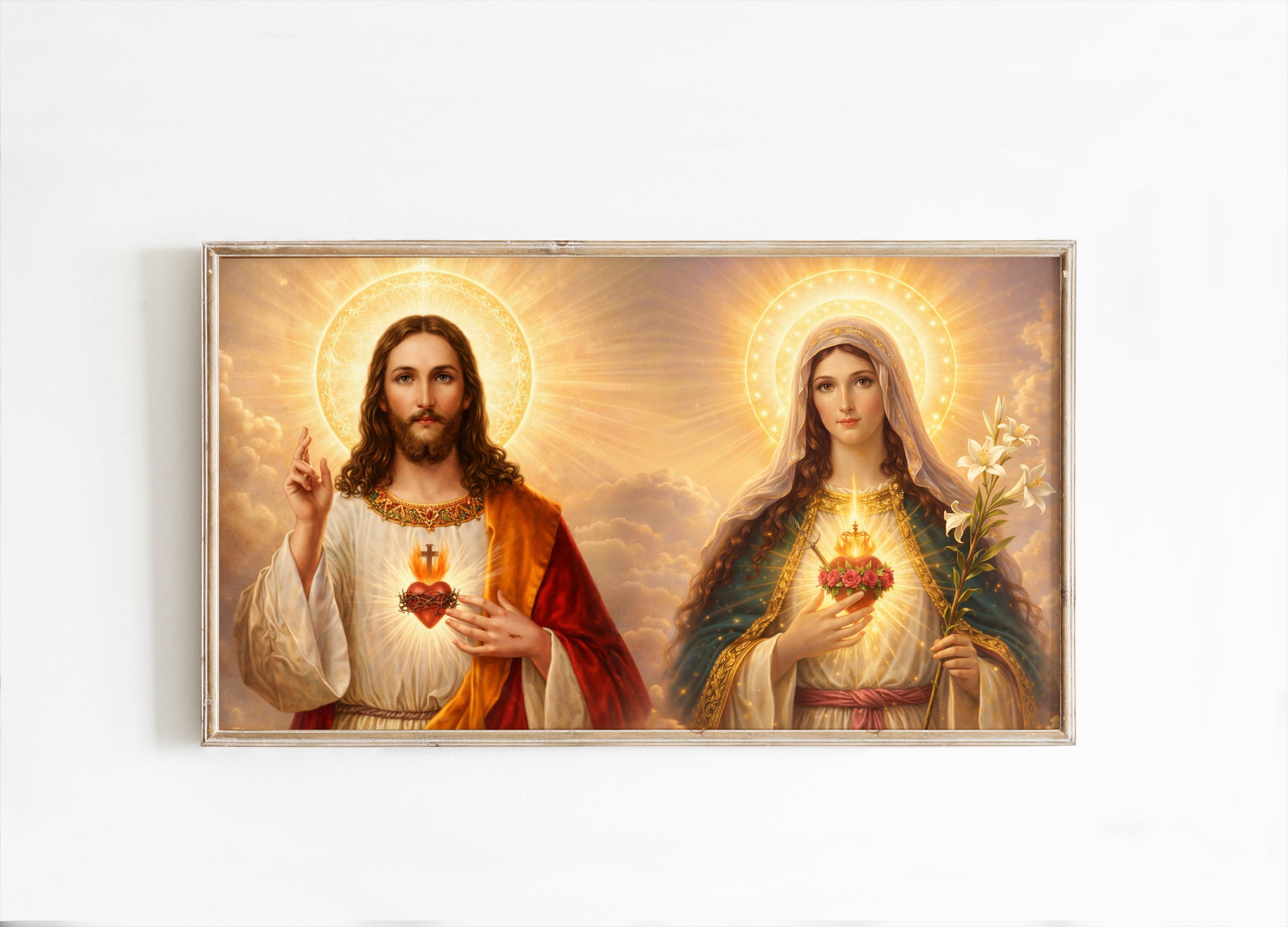 Twin Hearts of Jesus and Mary Wall Art | Sacred Heart Catholic ...