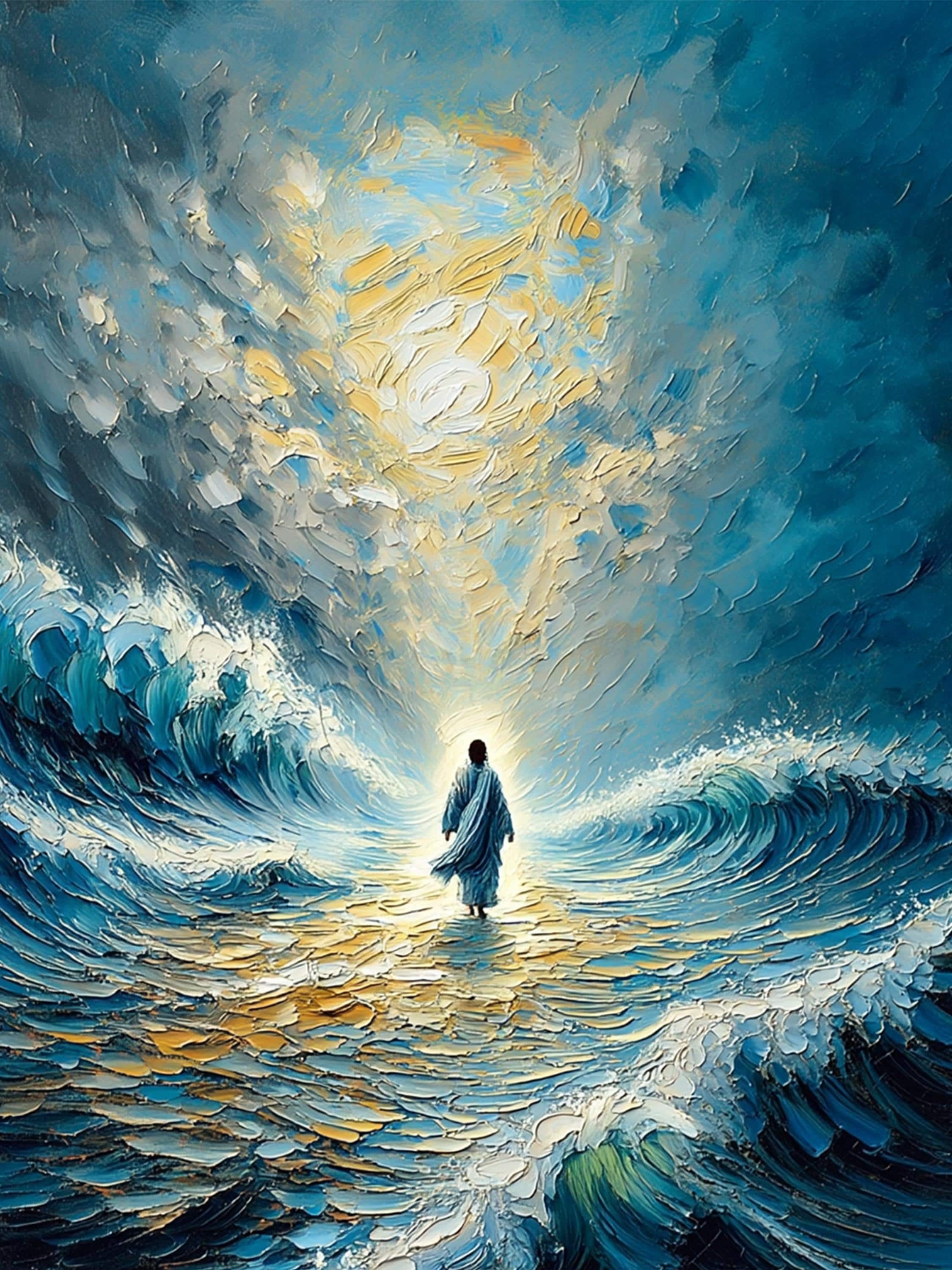 Jesus Walking on Water Painting: Christian Catholic Wall Art (digital ...
