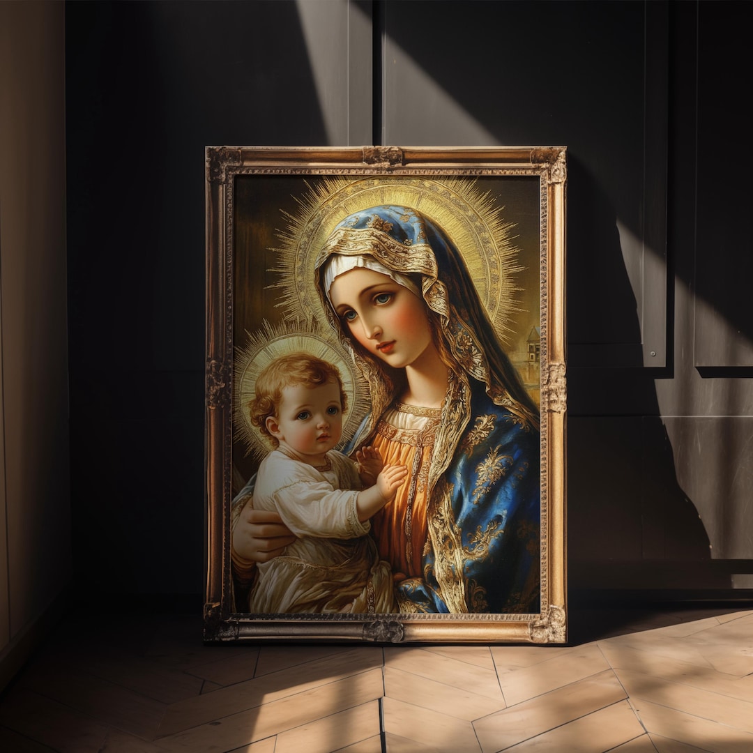 Mother Mary and Child Catholic Art Print | Sacred Madonna Wall Art ...