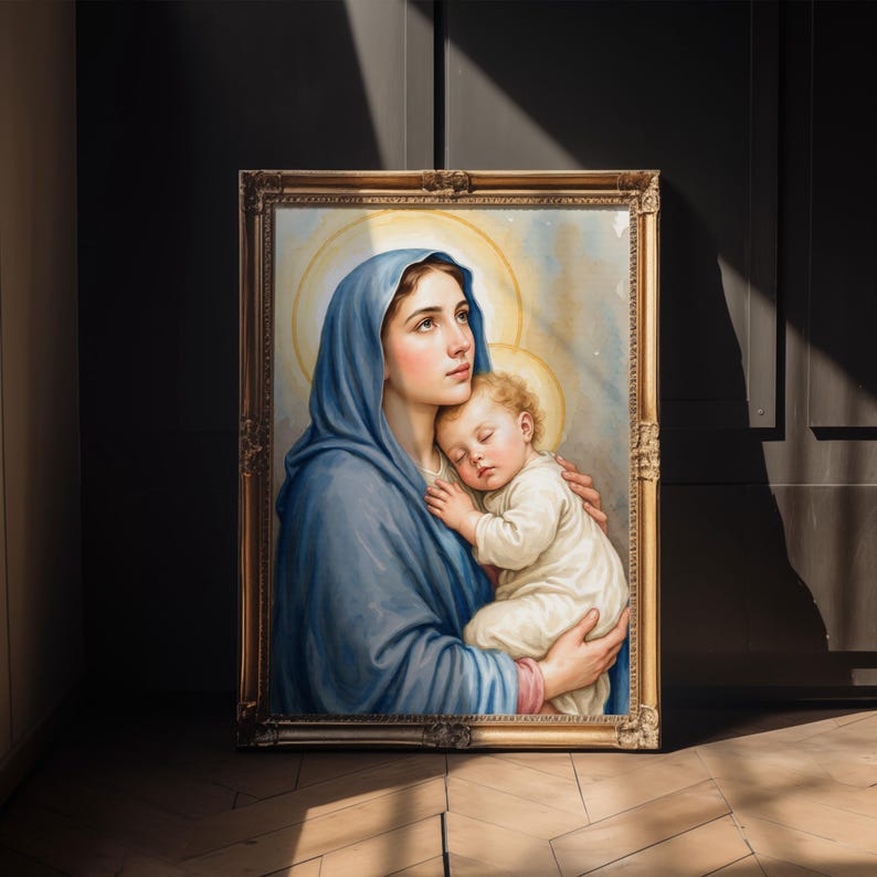 Madonna and Child Wall Art Printable, Virgin Mary With Baby Jesus ...