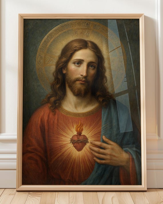 Sacred Heart of Jesus Vintage Catholic Art Print, Religious Art Home Decor (Digital Download)
