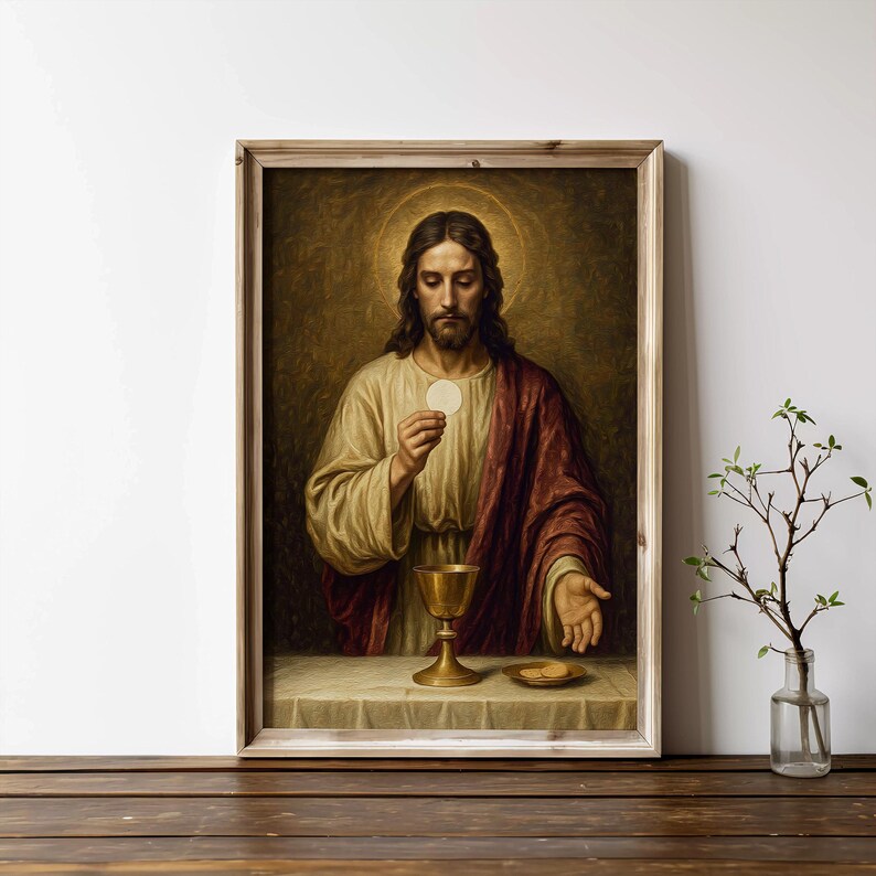Jesus Holding Eucharist Painting, Catholic Wall Art (digital Download ...