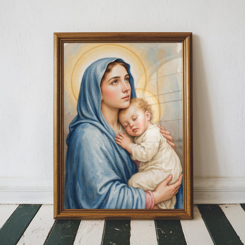 Madonna and Child Wall Art Printable, Virgin Mary With Baby Jesus ...