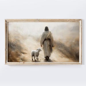 Jesús deja a los 99, Parábola de la oveja perdida, El Buen Pastor, Arte mural de Jesús, Pintura de Jesucristo, Arte mural de las Escrituras, Regalo cristiano n.° 29