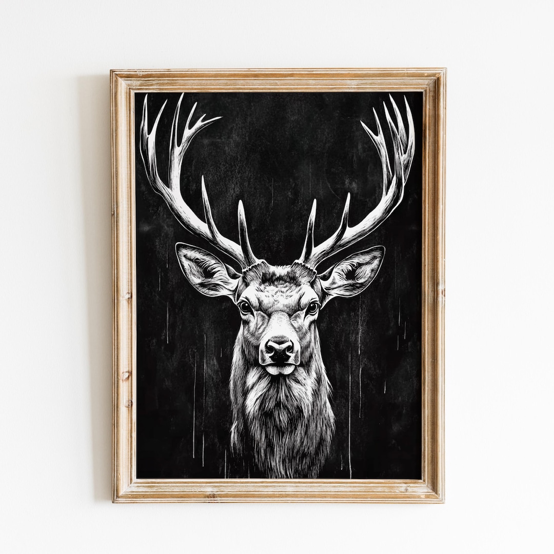 Vintage Stag Chalkboard Print, Rustic Deer Wall Art (digital Download ...