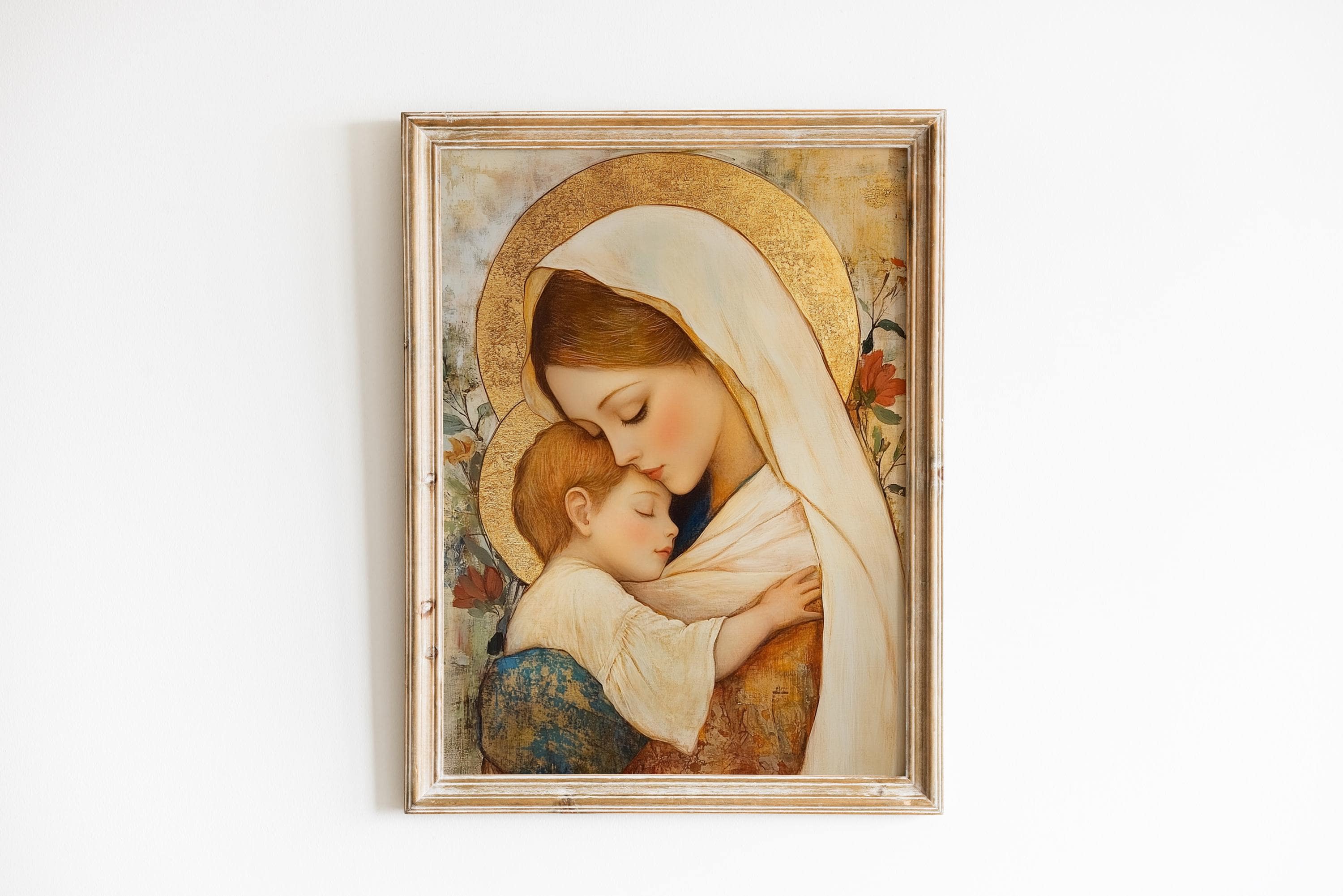 Mother Mary and Baby Jesus Art Print, Blessed Virgin Wall Decor ...