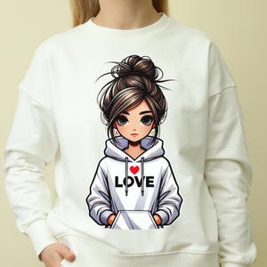 Streetwear Cartoon Png, Love Hoodie Sticker - Cute Girl Cartoon Decal for Laptops, Water Bottles, and Journals, Digital files, 300 DPI