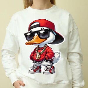 Hip Hop Duck Sticker - Red Streetwear Cartoon Decal for Laptops, Water Bottles, and Skateboards, Digital files, 300 dpi