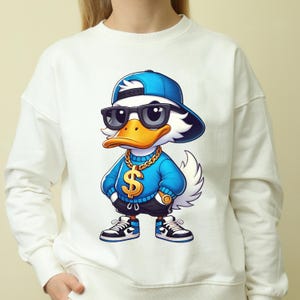 Streetwear Cartoon Duck Png, Hip Hop Duck Sticker, Blue Streetwear Cartoon Decal for Laptops, Hip Hop Duck Cartoon Png, 300 DPI