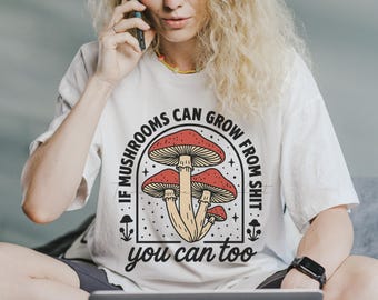 Motywacyjny cytat o grzybie PNG: Zabawna grafika retro (pobieranie cyfrowe)