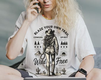 Retro cowgirl-png: wild en gratis sublimatieontwerp (digitale download)