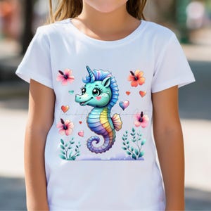 Cute Seahorse Unicorn PNG | Kawaii Ocean Animal Clipart | Pastel Fantasy Mermaid Printable | Sea Horse Digital Download Sublimation