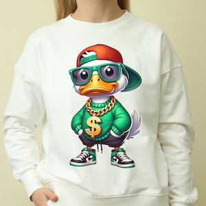 Streetwear Cartoon Duck Png, Hip Hop Duck Sticker - Green Streetwear Cartoon Decal for Laptops, Water Bottles, and Skateboards, 300 DPI