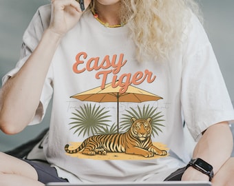 Easy Tiger Retro PNG: Vintage Dschungeltier Grafik, Sommer T-Shirt Design