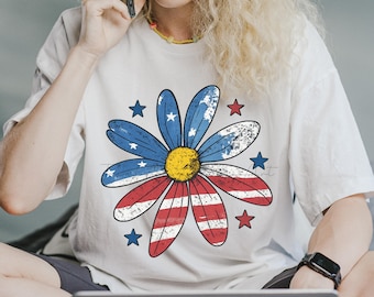 Patriotic Daisy PNG: 4th of July American Flag Clipart (Digital File)