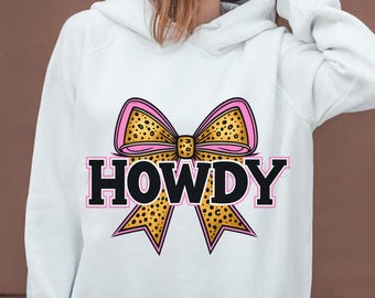 Howdy Western Bow PNG: Pink Leopard Print Cowgirl Clipart (Digital Download)
