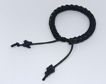 Pulseira de Osso de Cobra Tingida de Preto | Joias Tribais Minimalistas | Tamanho Ajustável | Presente Unissex