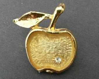 Vintage Tiny Gold Metal  Apple Pin - Little Golden Apple Brooch