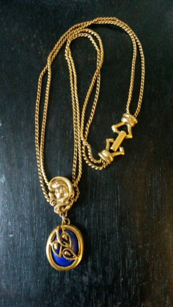 Vintage Goldette NY Gold and Blue Necklace - 1960s