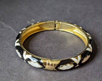 Vintage Enamel Clamper Bangle Bracelet Black, White and Gold MCM
