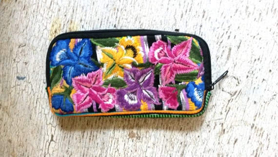 Embroidered Flowered Wallet from Repurposed Vinta… - image 1