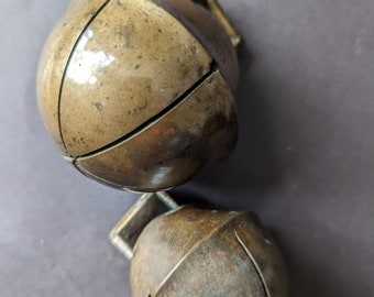 Antique Solid Brass Horse Harness Sleigh Bells - Pair of Large Swedish Style Heavy Horse Hip Strap Bells - Christmas Sleigh Bells