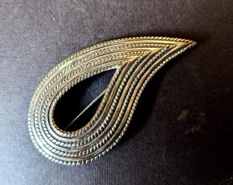 Vintage Sterling Silver Danecraft Paisley Brooch -  MCM Large Abstract Leaf Brooch Signed Danecraft R Sterling