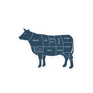 Adesivo de vinil durável e à prova d'água para açougueiro de carne bovina, adesivo de vaca para amantes da culinária e mestres de churrasco