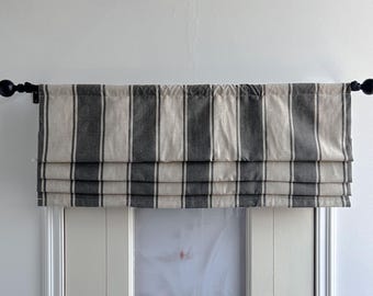 Black Striped Faux Roman Shade, Custom Fabric Modern Shades,Light Filtering, Window Treatments.