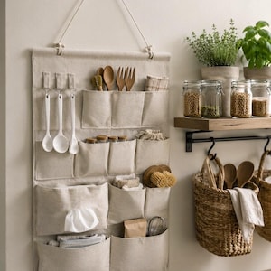 Versatile storage bag, canvas wall-mounted storage bag, key storage bag, convenient and practical, with a wide range of uses.