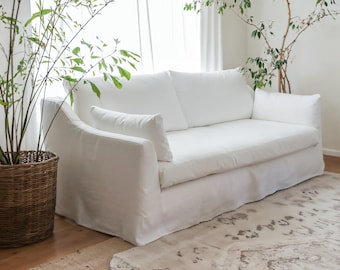 White cotton Linen Single Sofa Cover, Custom Sizes, Home Decor, Custom Sofa Covers.