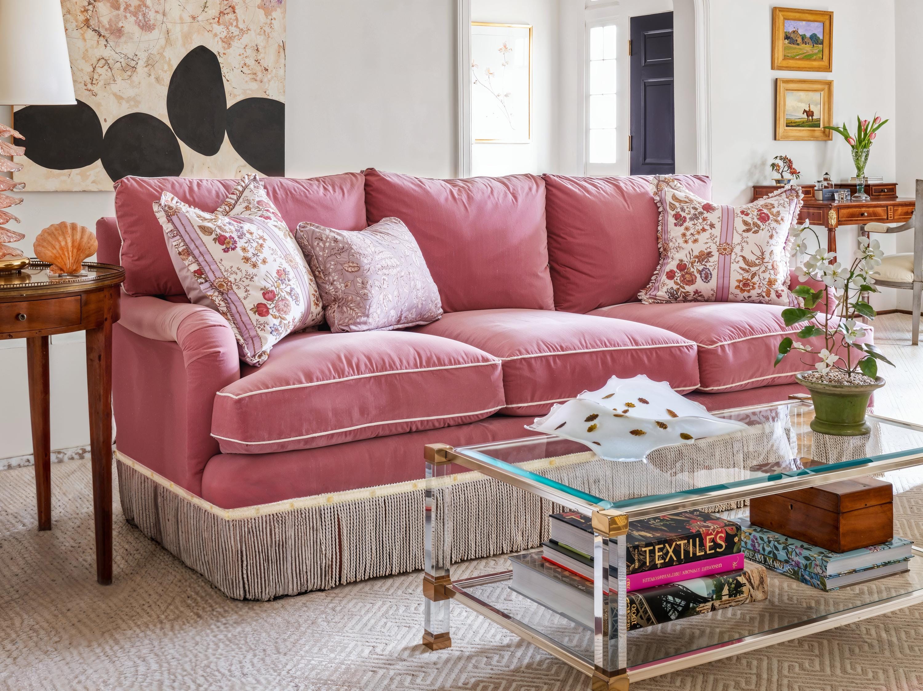 Pink goose down sofa seat cover, customized cover, washable cover, sofa cover, multi-color options, brand new handmade production