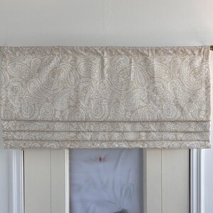 Light Brown Faux (fake) Flat Roman Shades, Patterned Valance, Custom Fabric Modern Shades,Washable Curtain.
