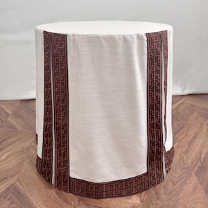 Round Cotton Table Skirt with Trim, Custom Size Table Skirt, Available in Multiple Colours