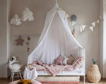 Handmade dome canopy, solid linen canopy, white queen canopy, king-size bedspread, bedroom décor.