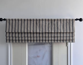 Black Striped Faux Roman Shade,Custom Fabric Modern Shades,Light Filtering,Window Treatments.