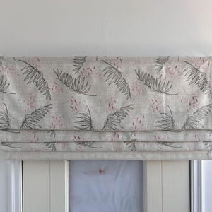 Embroidered Leaf Pattern Fake Roman Shade,Beige Valance,Custom Fabric Modern Shades,Washable Curtain.
