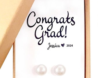 High School Graduation 2024 Grad Gift for Her, Pearl Earrings and Necklace Set, College Graduation Gift Ideas